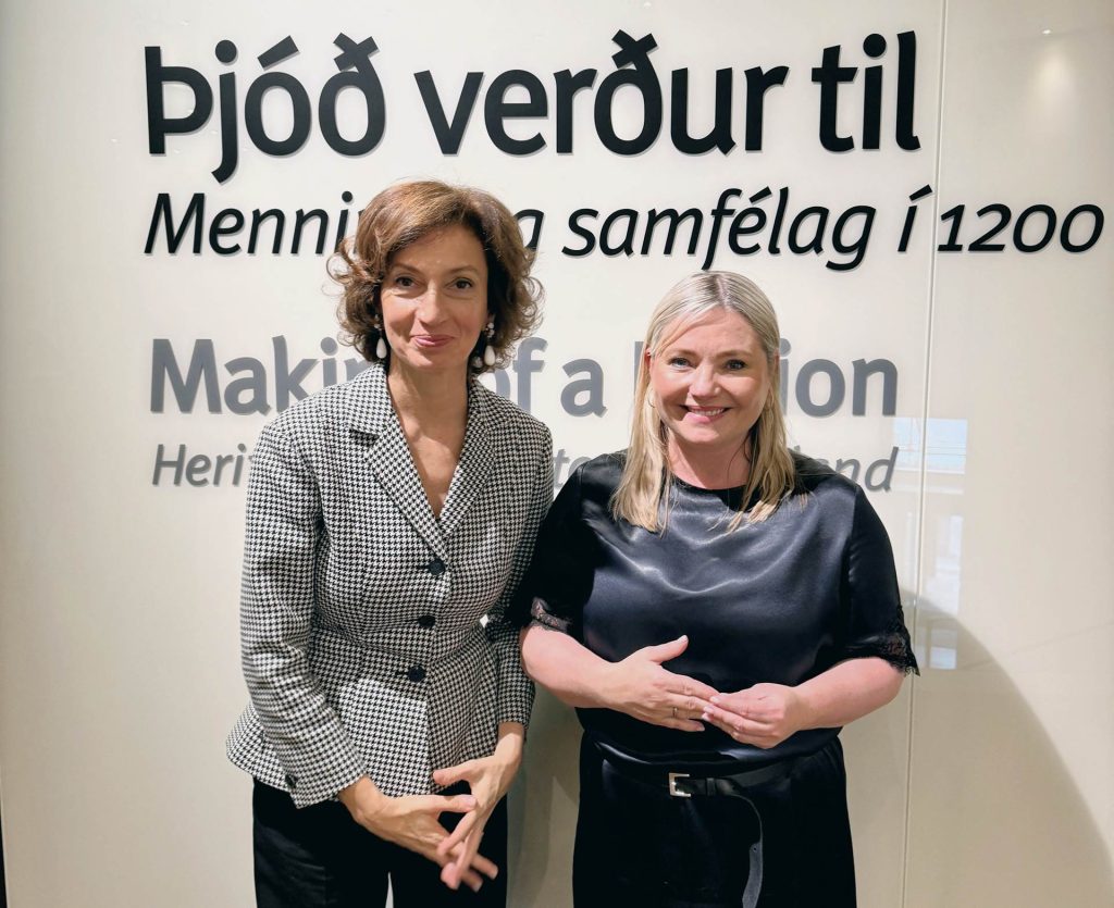 Audrey Azoulay aðalframkvæmdastjóri UNESCO og Lilja Dögg Alfreðsdóttir menningar- og viðskiptaráðherra.